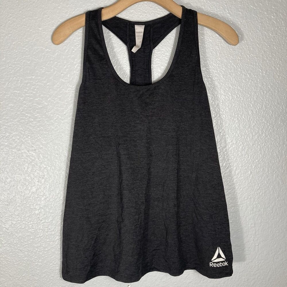Reebok Women’s Athletic Tank Top L Sleeveless Stretch Exercise Gray Racer Back